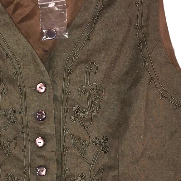 NWT Vintage Olive Embroidered Vest. size M - Picture 4 of 8